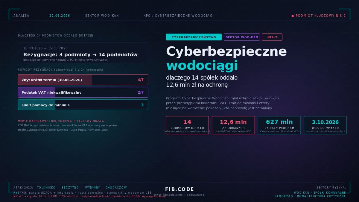 Cyberbezpieczne wodociągi: dlaczego 14 spółek oddało 12,6 mln zł
