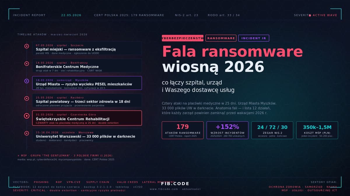Fala ransomware wiosną 2026 — szpitale, samorząd i wasi dostawcy